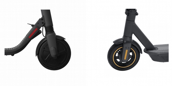 Side by side comparison of tires of the Ninebot ES4 and the Ninebot MAX G30P