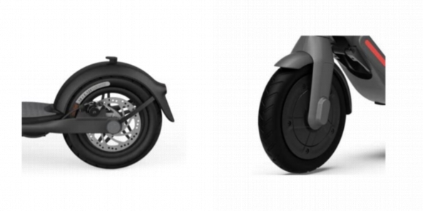 Side by side comparison of tires of the Ninebot F25 and the Ninebot E22