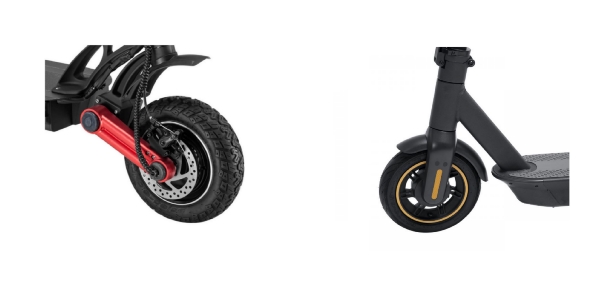 Side by side comparison of tires of the Titan PRO and the Ninebot MAX G30P